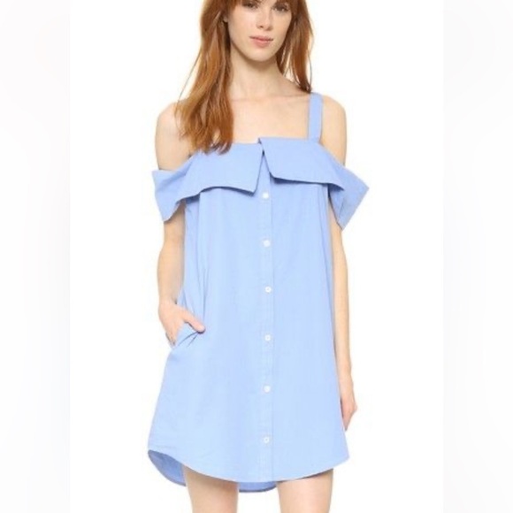 CLU Large Blue Shift Button Up Shirt Dress With Pockets 100% Cotton $244 - Picture 1 of 4